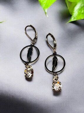 Psalm 91 Feather With Crystal Dangle Earrings
